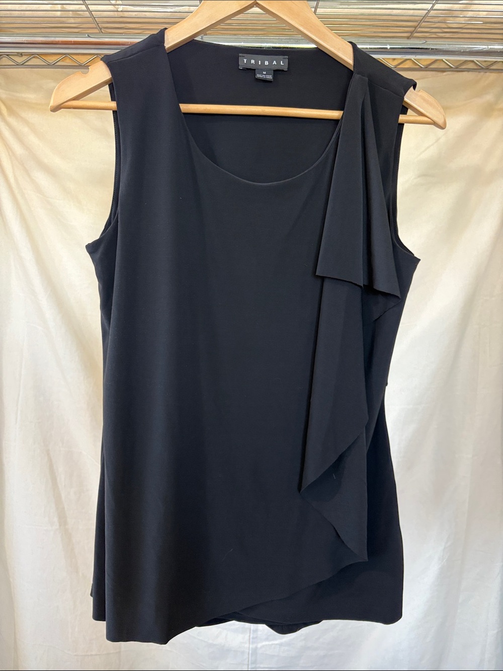 Tribal Black Sleeveless Asymmetrical Ruffle Top